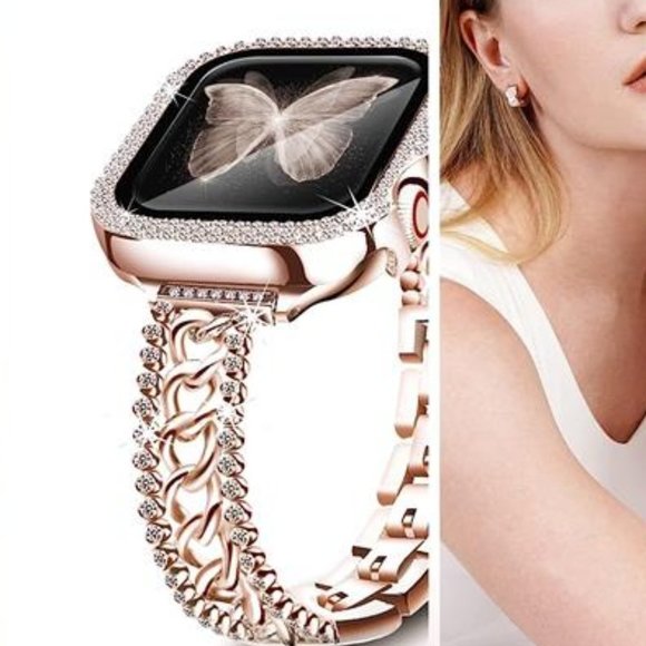 NEW Rhinestone Rose Gold Apple Watch Band with Case main image 4